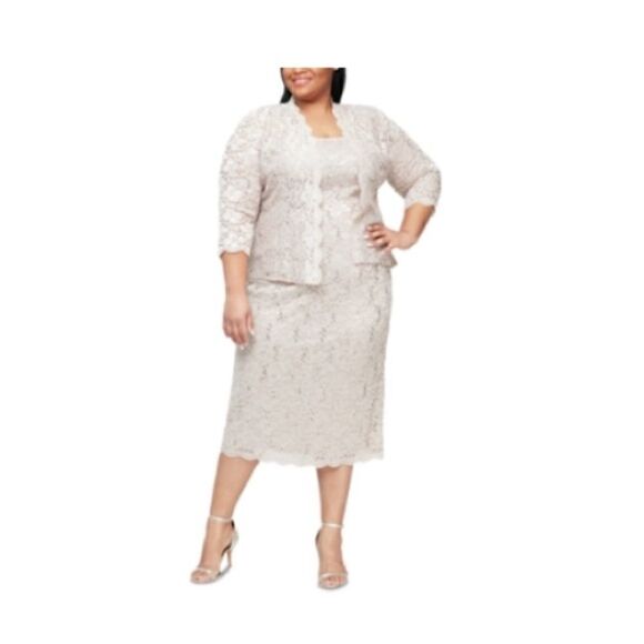 S.L. Fashions Women's Plus Size Sleeveless Tea Length Sequin Lace Jacket - Picture 3 of 8